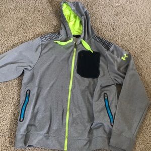Grey & neon yellow under armour mens zip up hoodie